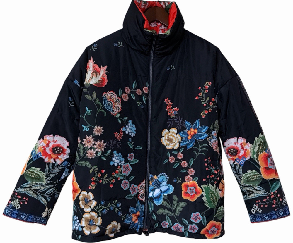 Johnny Was Lindana Reversible Floral Puffer Jacket Size XS